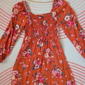 Art Class Floral Orange Dress
